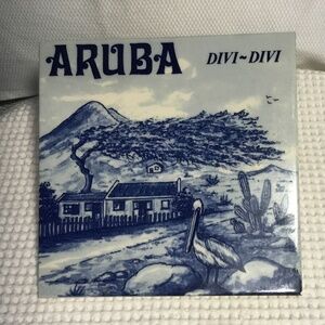 Vintage Royal Mosa Holland 071161 Ceramic Art Tile Aruba Divi~Divi 6" x 6"
